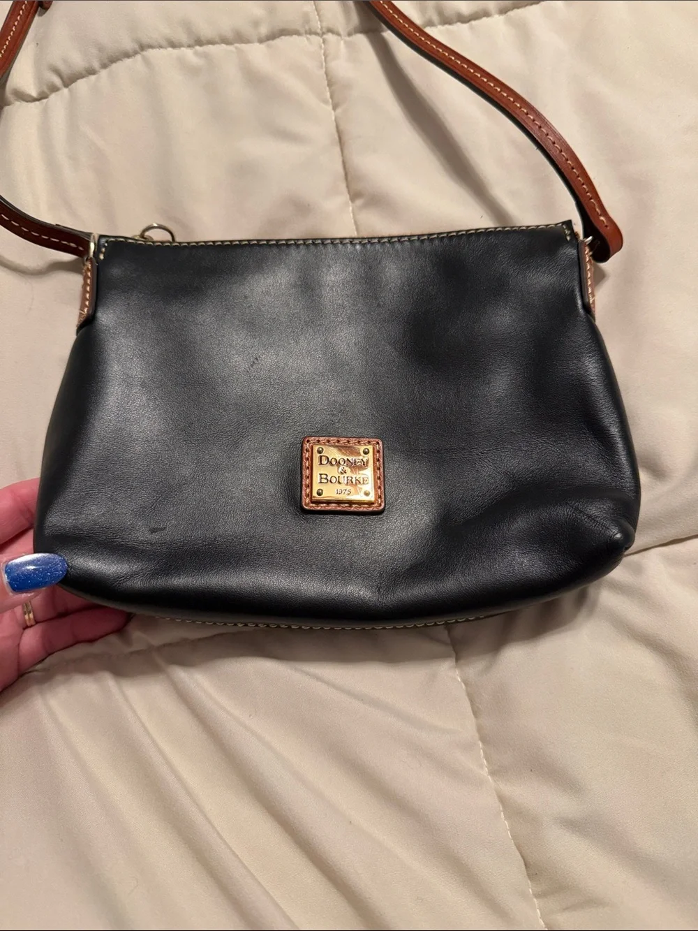 Dooney & Bourke Black Leather Crossbody with Brown Trim